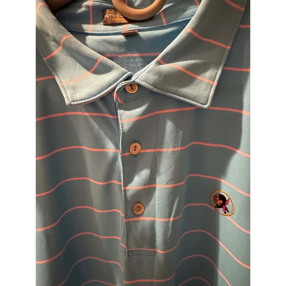 Peter Millar Summer Comfort Polo Shirt Mens XXL Blue Pink Striped Golf Logo